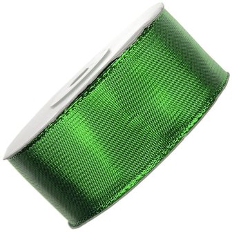 Lint met ijzerdraad groen metallic 3.8 cm breed