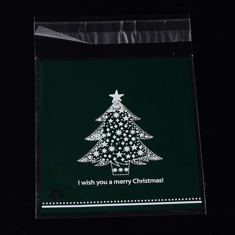 Cellofaan zakjes met plakstrip kerstboom groen achtergrond 10 stuks
