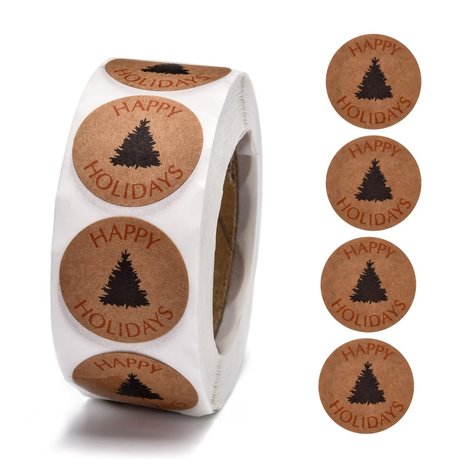 Ronde stickers kraft happy holidays 10 stuks